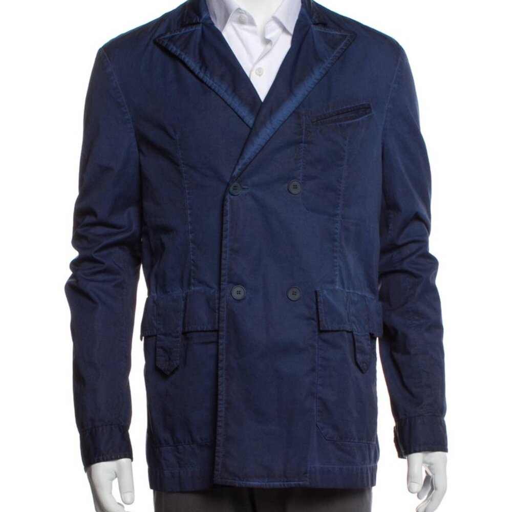 Bottega Veneta Mens Spread Collar Jacket in Blue; Size US40/IT50